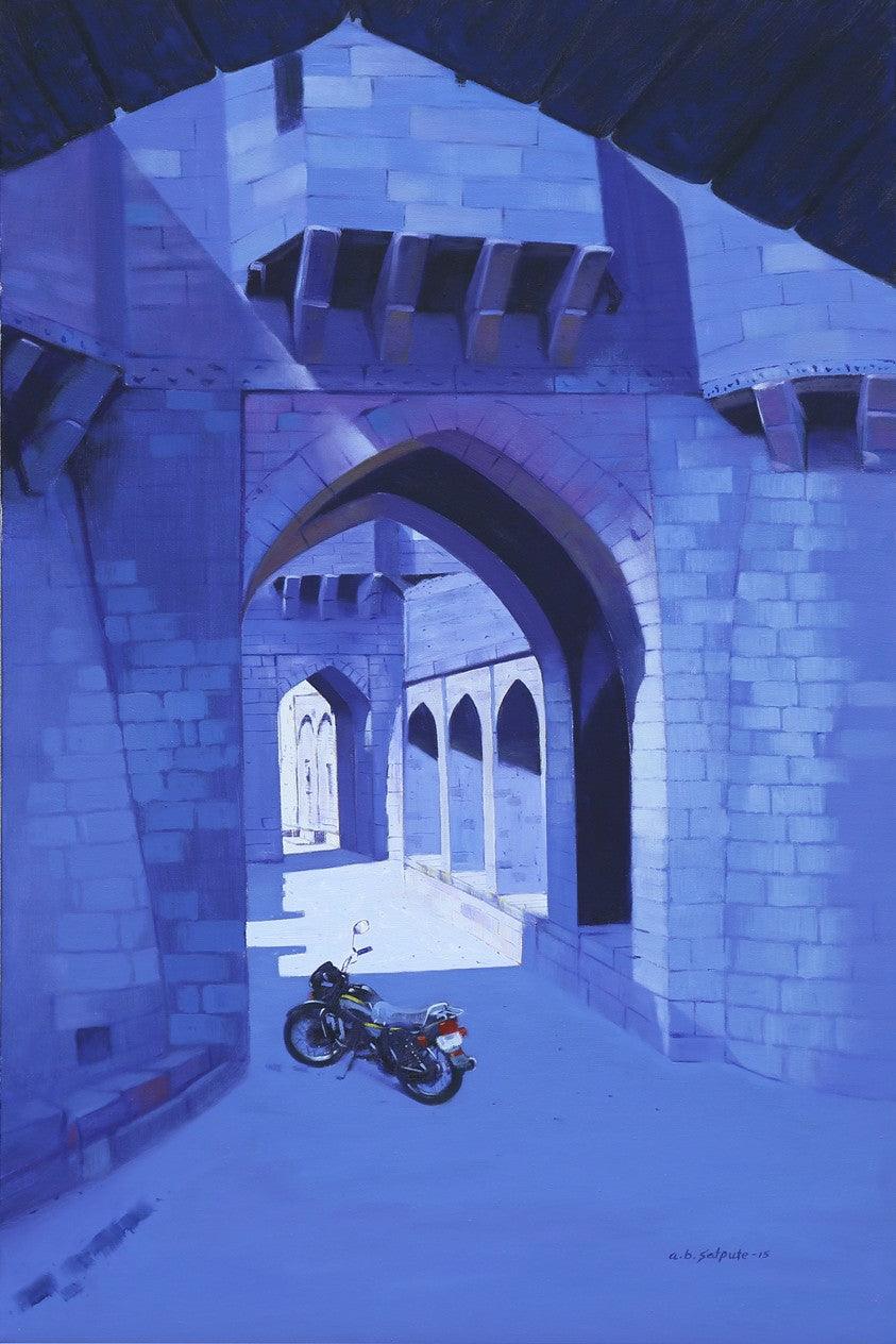 Cityscape oil painting titled 'Untitled 2', 36x24 inches, by artist Avinash Satpute on Canvas