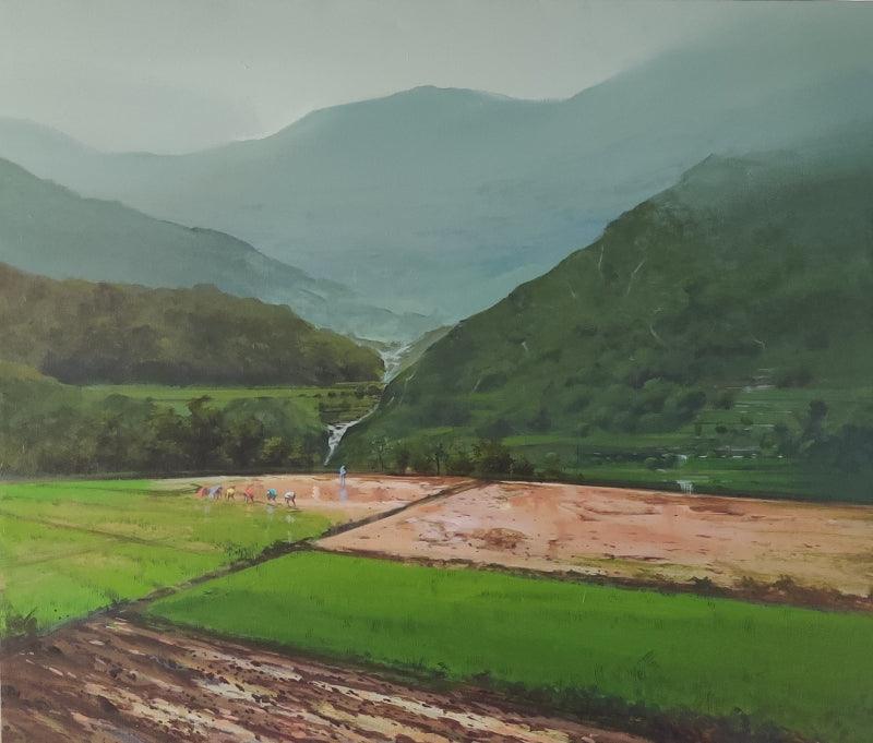 Landscape acrylic painting titled 'Untitled 20', 36x42 inches, by artist Mangesh Shinde on Canvas