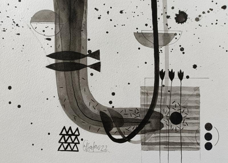 Abstract acrylic painting titled 'Untitled 202', 8x11 inches, by artist Narendra Jatav on Paper