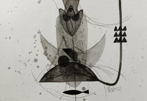 Untitled 203 (Celestial Dance) by Narendra Jatav, Original Acrylic Abstract Painting on Paper, X-Small Horizontal Wall Art