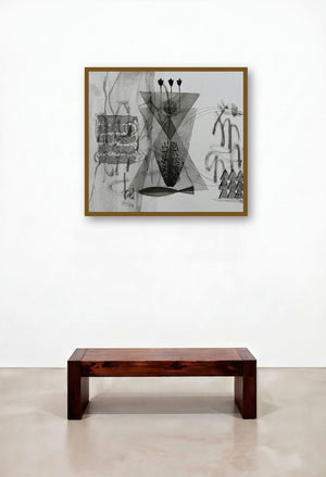 Untitled 204 (Cosmic Dance) by artist Narendra Jatav displayed in a Modern Dining Room