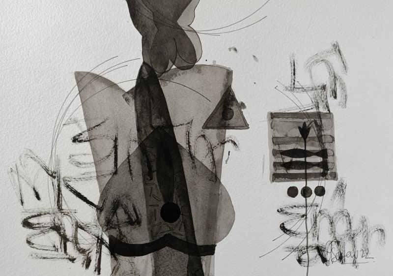 Abstract acrylic painting titled 'Untitled 205', 8x11 inches, by artist Narendra Jatav on Paper