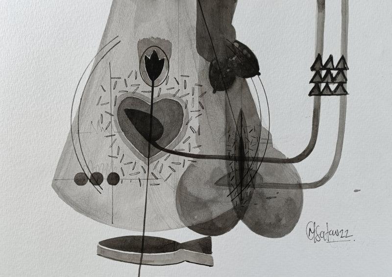 Abstract acrylic painting titled 'Untitled 207', 8x11 inches, by artist Narendra Jatav on Paper