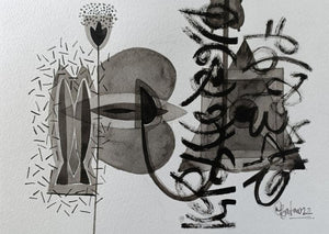 Abstract acrylic painting titled 'Untitled 208', 8x11 inches, by artist Narendra Jatav on Paper
