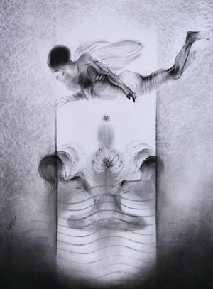 contemporary charcoal painting titled 'Untitled 21', 30x22 inches, by artist Sajal Patra on Paper