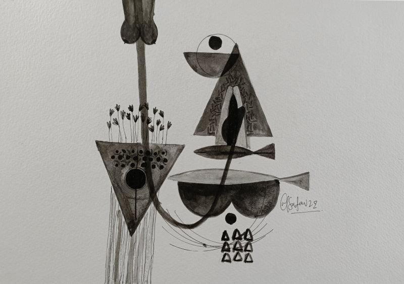 Abstract acrylic painting titled 'Untitled 213', 8x11 inches, by artist Narendra Jatav on Paper