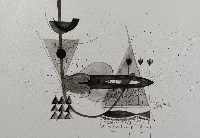 Abstract acrylic painting titled 'Untitled 214', 8x11 inches, by artist Narendra Jatav on Paper