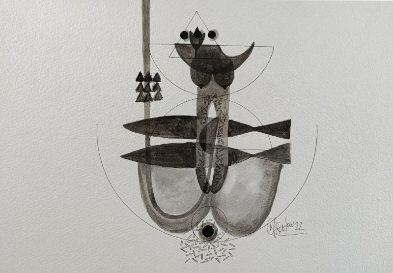 Abstract acrylic painting titled 'Untitled 216', 8x11 inches, by artist Narendra Jatav on Paper