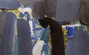 Untitled 22 (Urban Shadows) by Satendra Mhatre, Original Acrylic Abstract Painting on Paper, X-Small Horizontal Wall Art