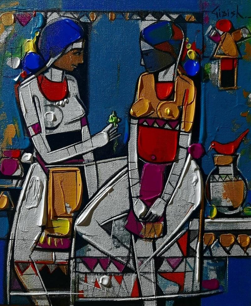 Figurative acrylic painting titled 'Untitled 22', 12x10 inches, by artist Girish Adannavar on Canvas Board