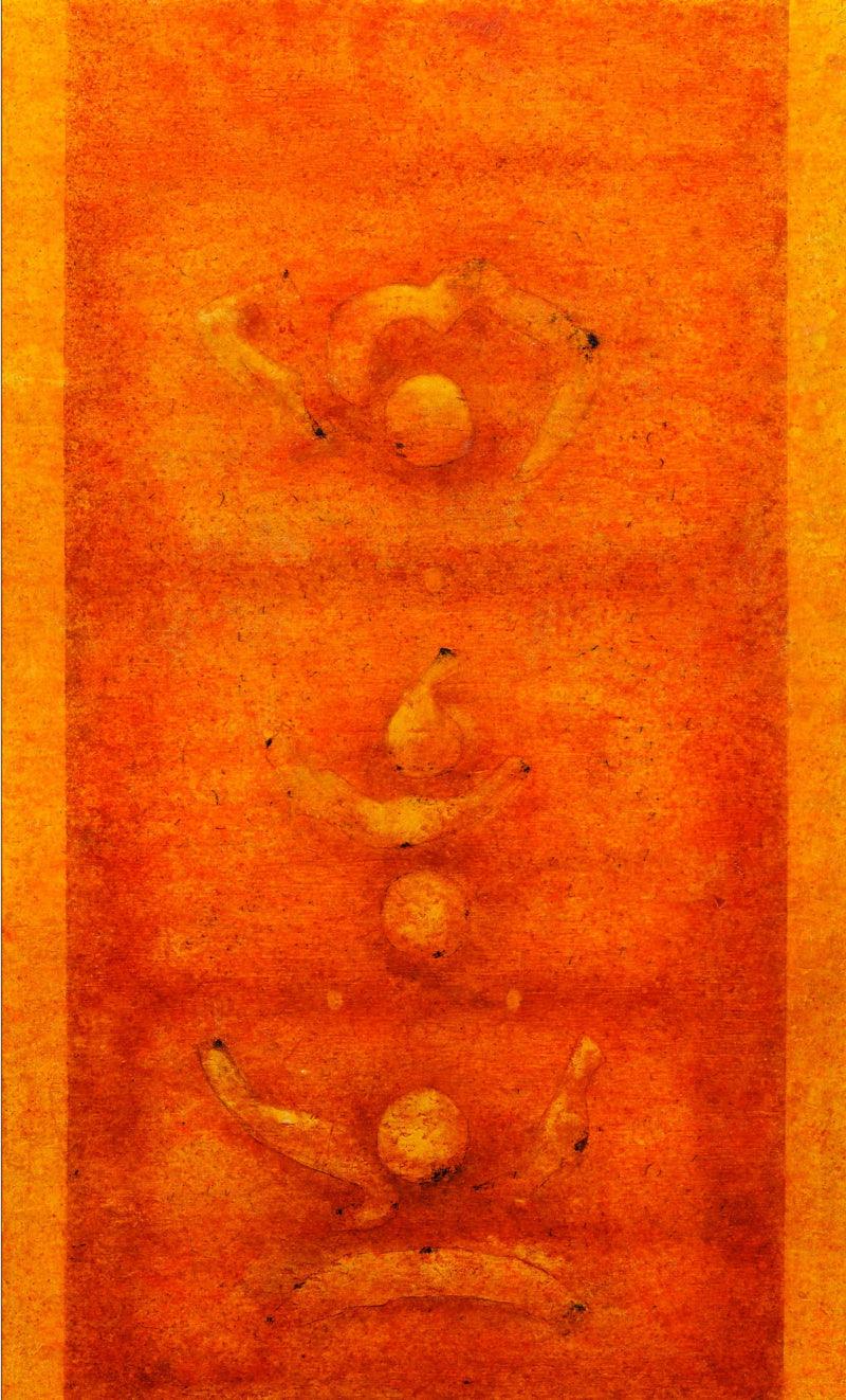 Abstract oil painting titled 'Untitled 22', 56x34 inches, by artist Ramesh Thorat on Canvas