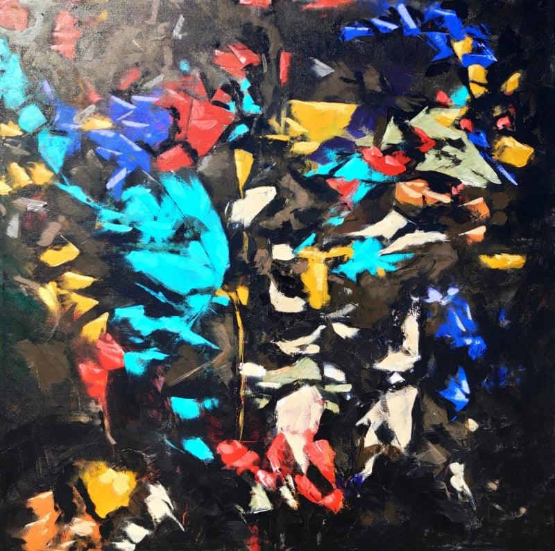 Abstract acrylic painting titled 'Untitled 22', 48x48 inches, by artist Sanjay Dhawale on Canvas