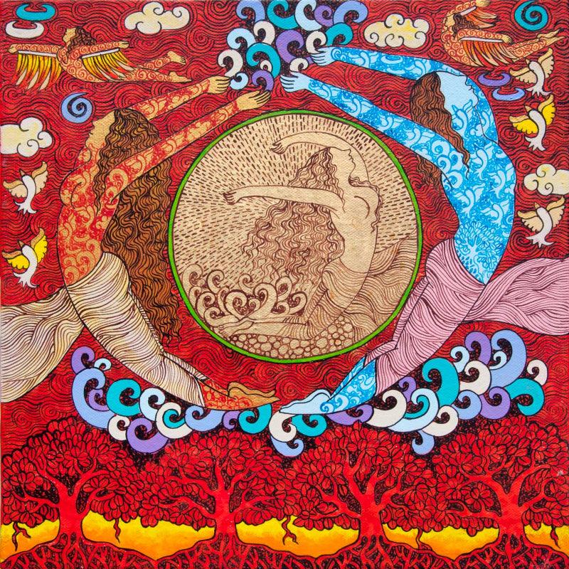 contemporary mixed media painting titled 'Untitled 22', 12x12 inches, by artist Seema Kohli on Canvas