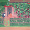 Landscape tempera painting titled 'Untitled 22', 20x30 inches, by artist Sujit Das on Cloth