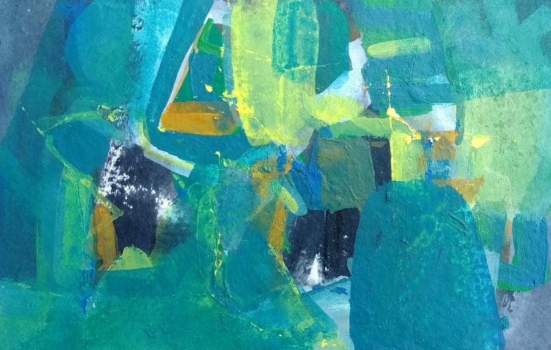 Abstract acrylic painting titled 'Untitled 23', 8x12 inches, by artist Satendra Mhatre on Paper