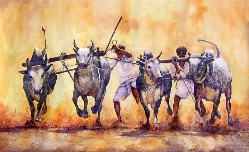 Figurative oil painting titled 'Untitled 23', 24x60 inches, by artist Siva Balan on Canvas