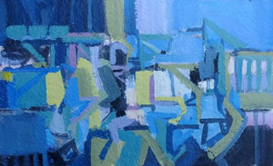 Untitled 24 (Urban Reverie) by Satendra Mhatre, Original Acrylic Abstract Painting on Paper, X-Small Horizontal Wall Art