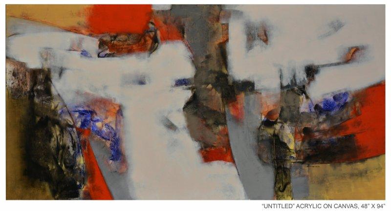 Abstract acrylic painting titled 'Untitled 24', 48x94 inches, by artist Umesh Patil on Canvas
