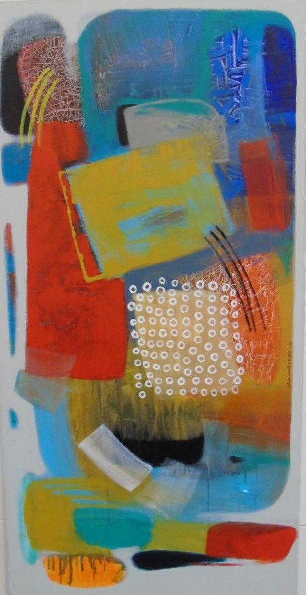 Abstract acrylic painting titled 'Untitled 24', 48x24 inches, by artist Yashwant Pawar on Canvas