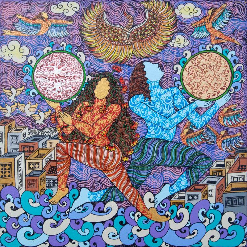 contemporary mixed media painting titled 'Untitled 27', 12x12 inches, by artist Seema Kohli on Canvas