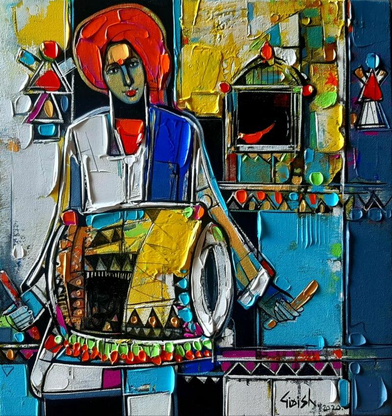 Figurative acrylic painting titled 'Untitled 29', 18x17 inches, by artist Girish Adannavar on Canvas