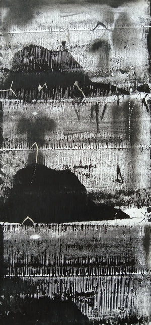 Abstract acrylic painting titled 'Untitled 3', 15x7 inches, by artist Hemant Dhane on Paper