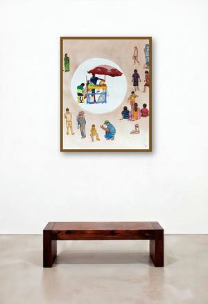 Untitled 3 (The Five Thousand Rupee Note) by artist Shiva Prasad Reddy displayed in a Japandi Living Room