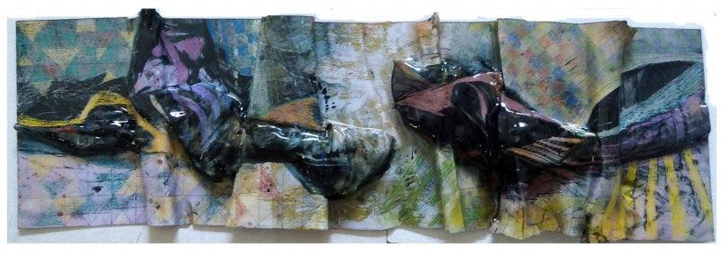 Abstract mixed media titled 'Untitled 3', 13x40 inches, by artist Balu Chaudhari on Acrylic Sheet