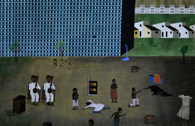 Figurative mixed media painting titled 'Untitled 3', 42x60 inches, by artist Haraprasad Tripathy on Rice Paper