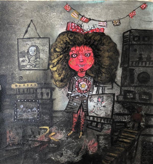 Untitled 3 (A Whimsical World) by Ekta Singh, Original Acrylic Contemporary Painting on Canvas, Small Vertical Wall Art