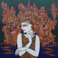 Figurative acrylic painting titled 'Untitled 3', 24x24 inches, by artist Biswajit Mondal on Canvas