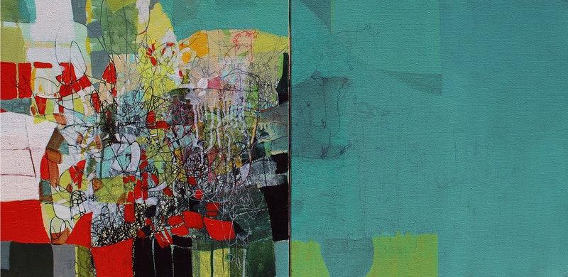 Abstract mixed media painting titled 'Untitled 3', 18x36 inches, by artist Yogesh Murkute on Canvas