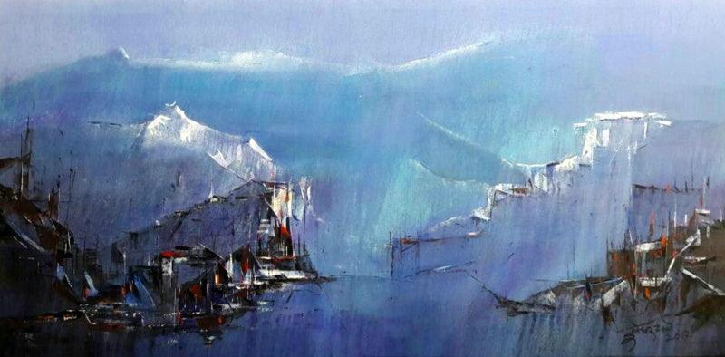 Nature acrylic painting titled 'Untitled 3', 24x48 inches, by artist Dnyaneshwar Dhavale on Canvas