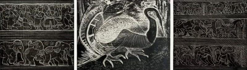 Figurative printmaking titled 'Untitled 3', 12x24 inches, by artist Krishnal Fulwala on Paper