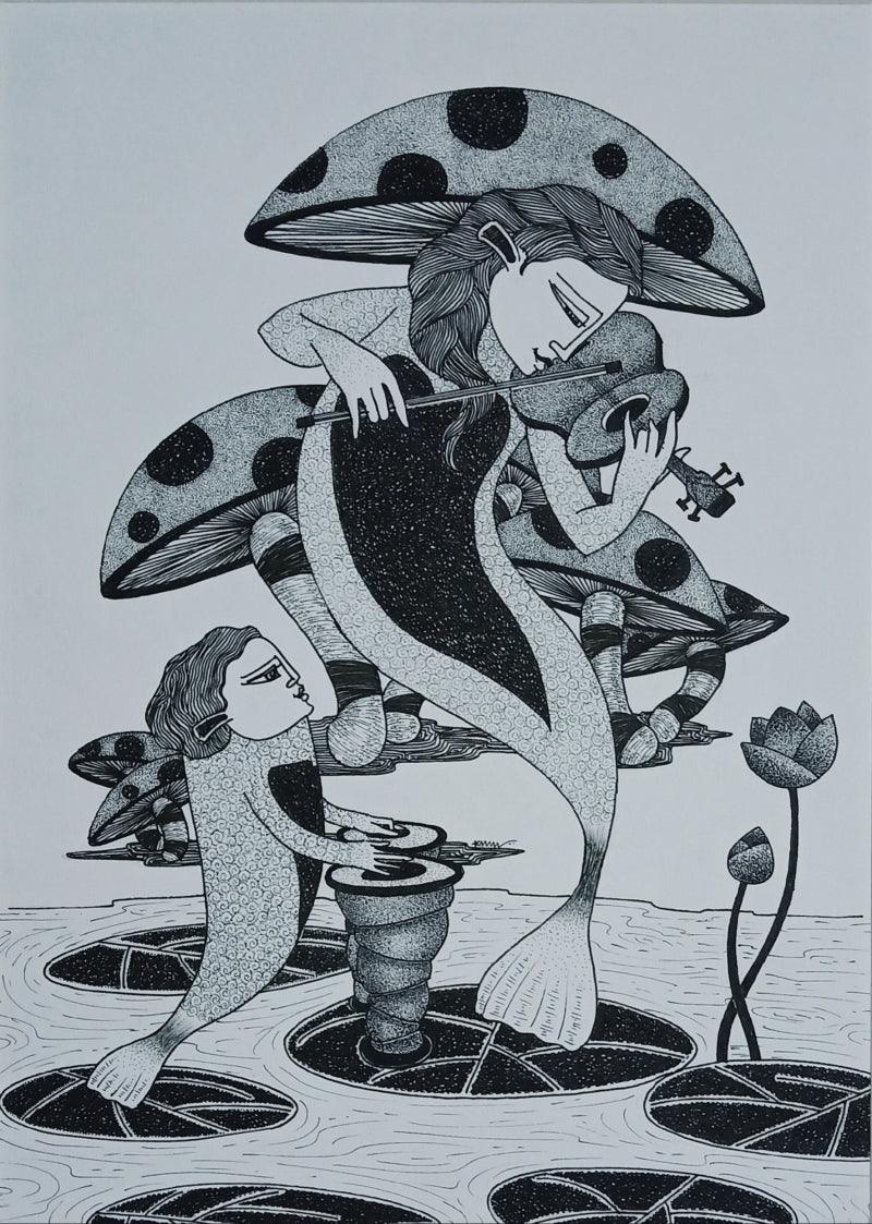 Figurative ink drawing titled 'Untitled 3', 16x11 inches, by artist Chandrashekhar Kumavat on Paper