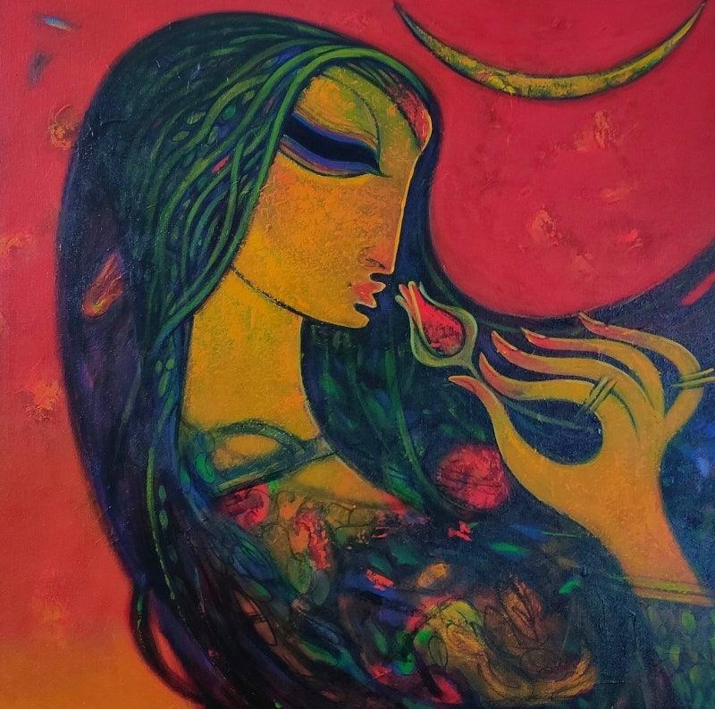 Figurative acrylic painting titled 'Untitled 3', 24x24 inches, by artist Ramesh Gujar on Canvas