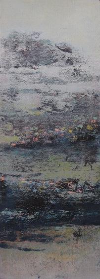 Untitled 3 (Abstract Landscape in Pastel Tones) by Vipta Kapadia, Original Oil Abstract Painting on Canvas, Small Vertical Wall Art