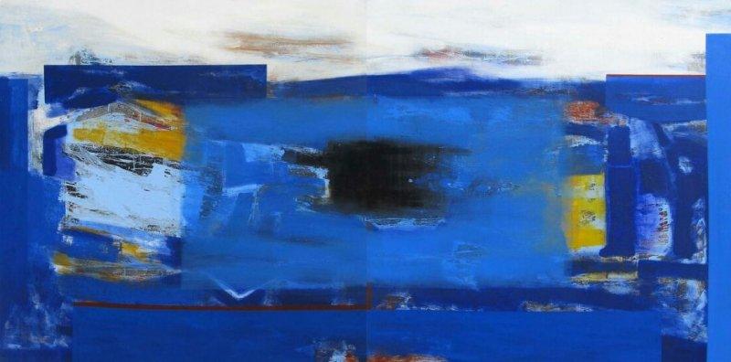 Abstract acrylic painting titled 'Untitled 3', 48x96 inches, by artist Somanth  Adamane on Canvas