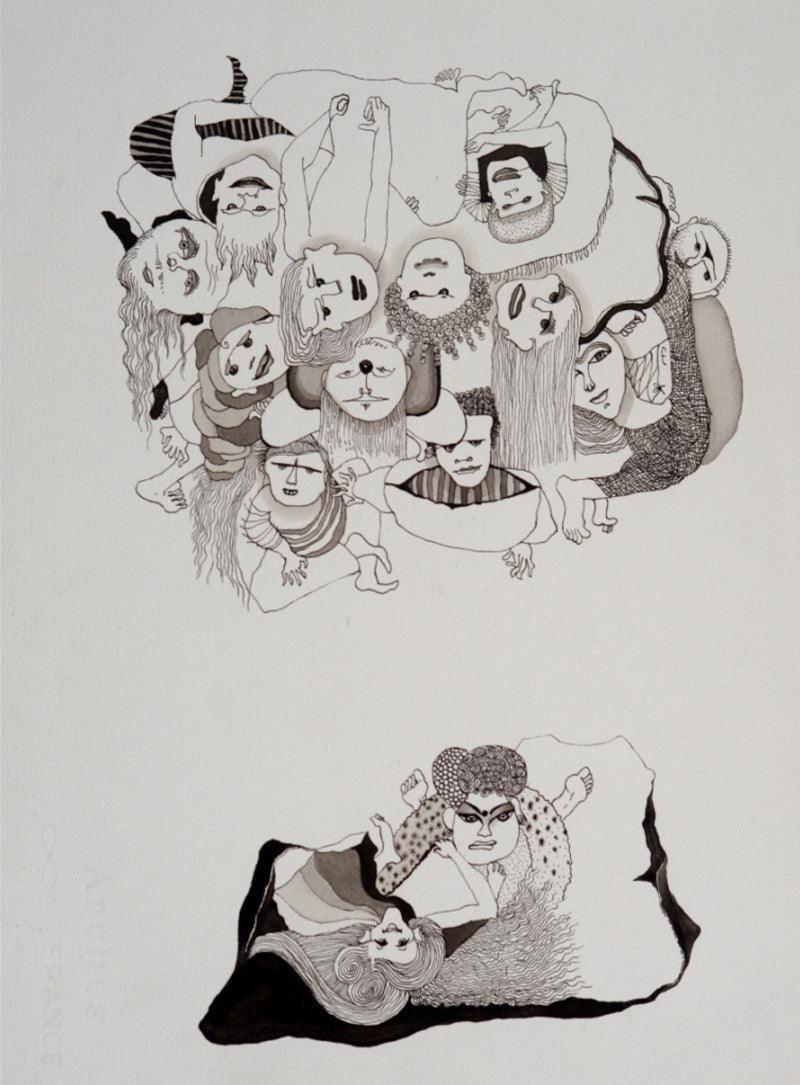 contemporary ink drawing titled 'Untitled 3', 14x10 inches, by artist Hema Mhatre on Paper