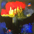 Abstract acrylic painting titled 'Untitled 3', 57x57 inches, by artist Pradip Sengupta on Canvas