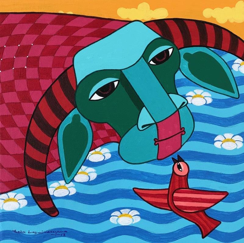 Animals acrylic painting titled 'Untitled 3', 12x12 inches, by artist Thota Laxminarayana on Canvas