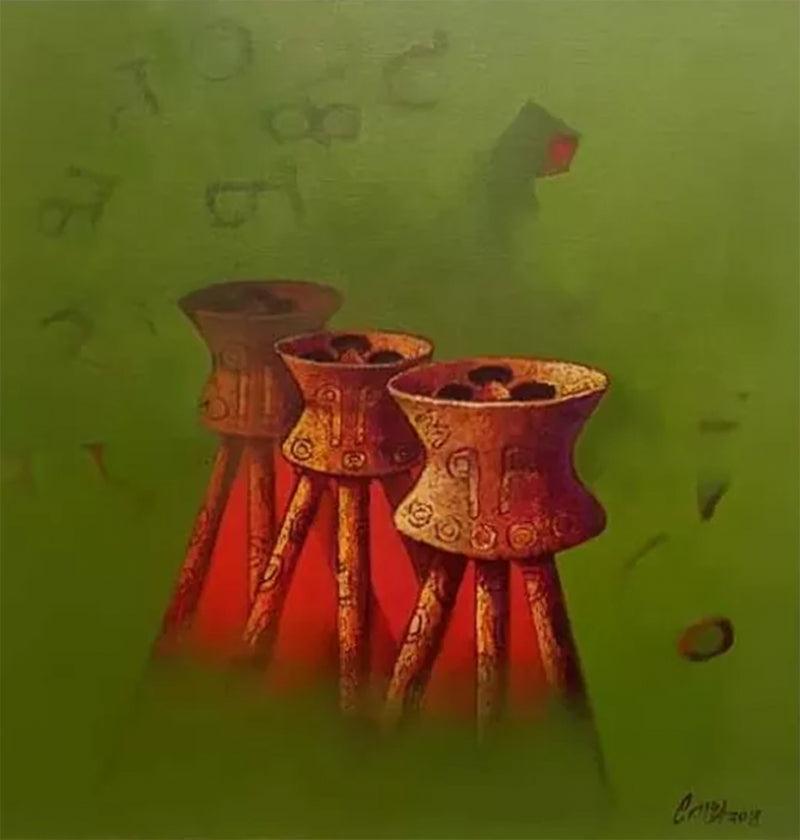 Still-life acrylic painting titled 'Untitled 3', 24x24 inches, by artist Navnath Kshirsagar on Canvas