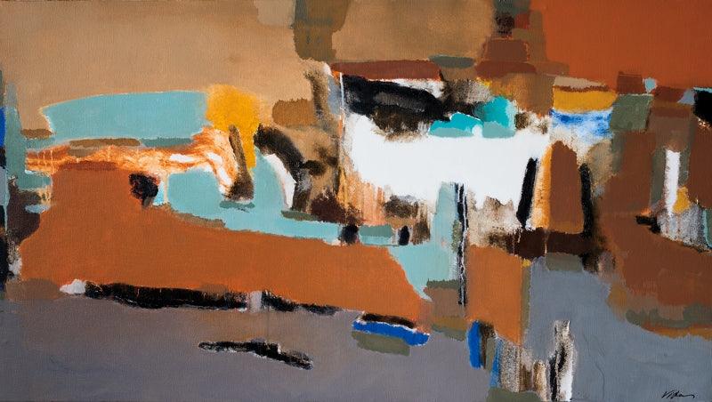 Abstract acrylic painting titled 'Untitled 3', 32x54 inches, by artist Vikas Malhara on Canvas