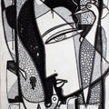 Figurative ink drawing titled 'Untitled 3', 18x34 inches, by artist Girish Adannavar on Canvas