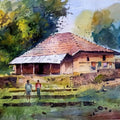 Landscape watercolor painting titled 'Untitled 3', 11x15 inches, by artist Riyaj Shikalgar on Paper