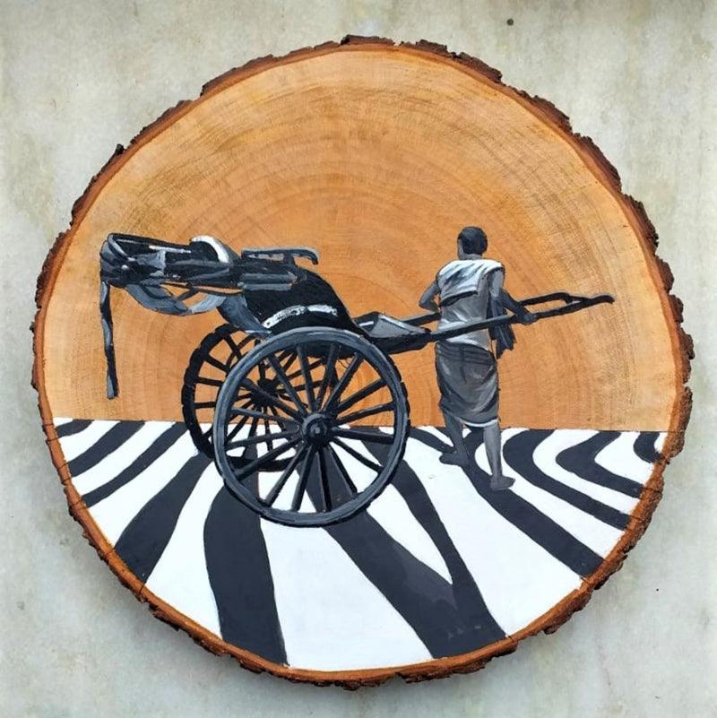 Transportation acrylic painting titled 'Untitled 3', 10x10 inches, by artist Raju Sarkar on Wood