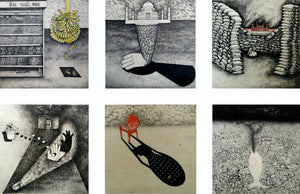 Untitled 3 (Untitled 2) by Bharat Dodiya, Original Pen Ink Contemporary Painting on Canvas, Rice Paper, X-Small Square Wall Art