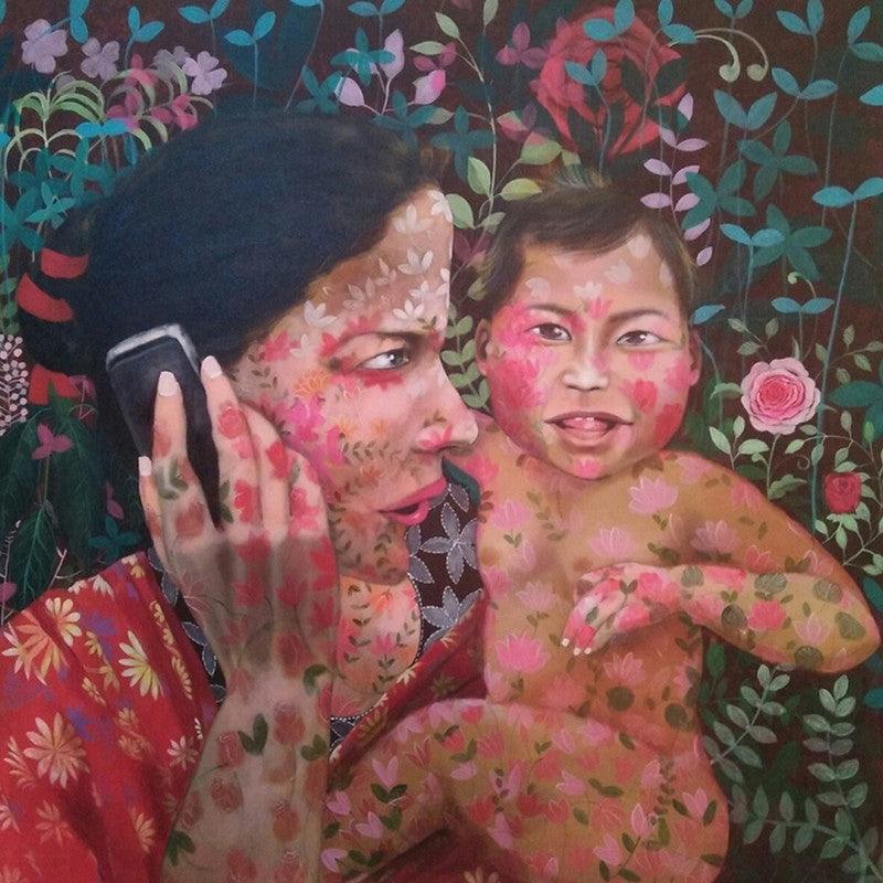 Figurative acrylic painting titled 'Untitled 3', 48x48 inches, by artist Anjum Khan on Canvas