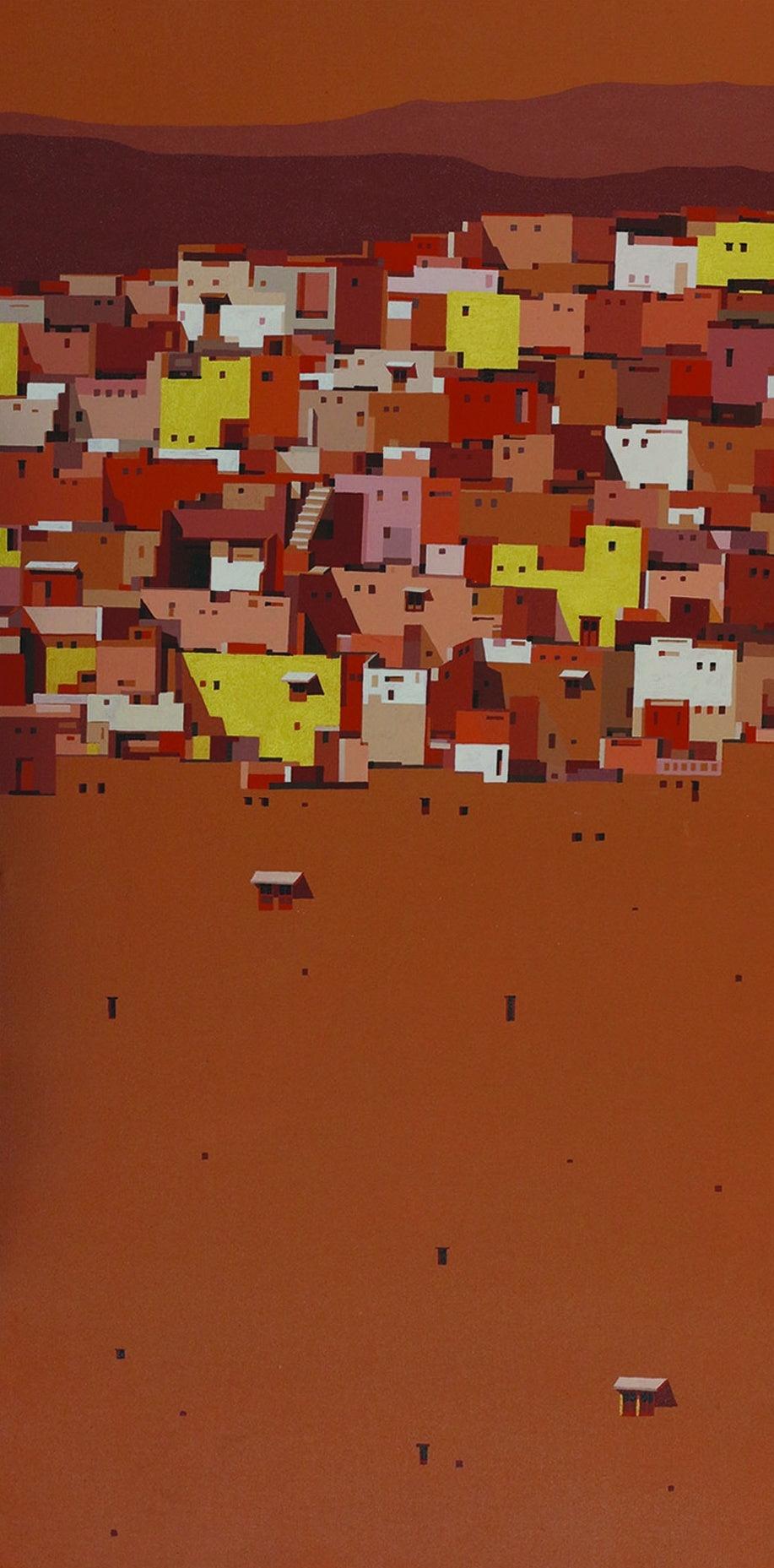 Cityscape acrylic painting titled 'Untitled 3', 48x24 inches, by artist Madan Pawar on Canvas