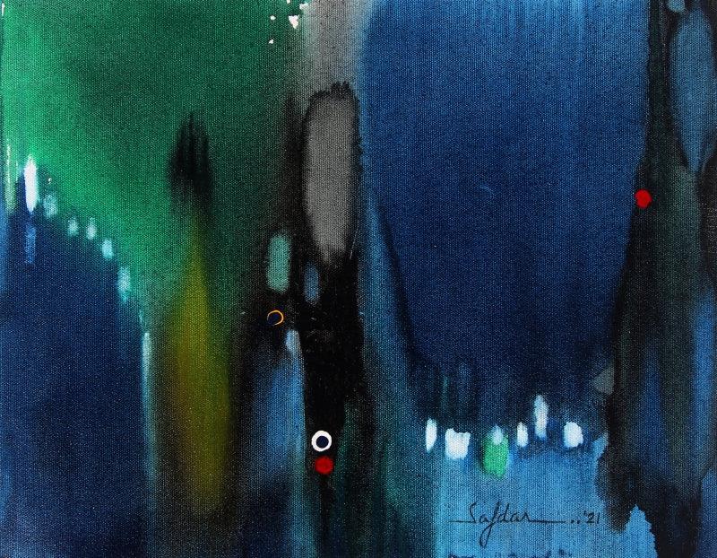 Abstract oil painting titled 'Untitled 3', 14x18 inches, by artist Safdar Shamee on Canvas